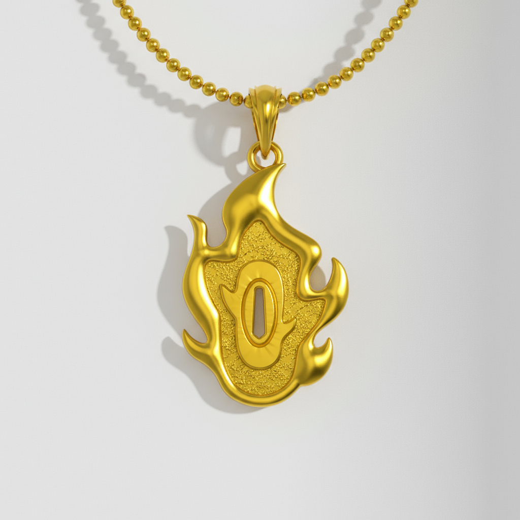 Gold pendant with a unique design on a white background