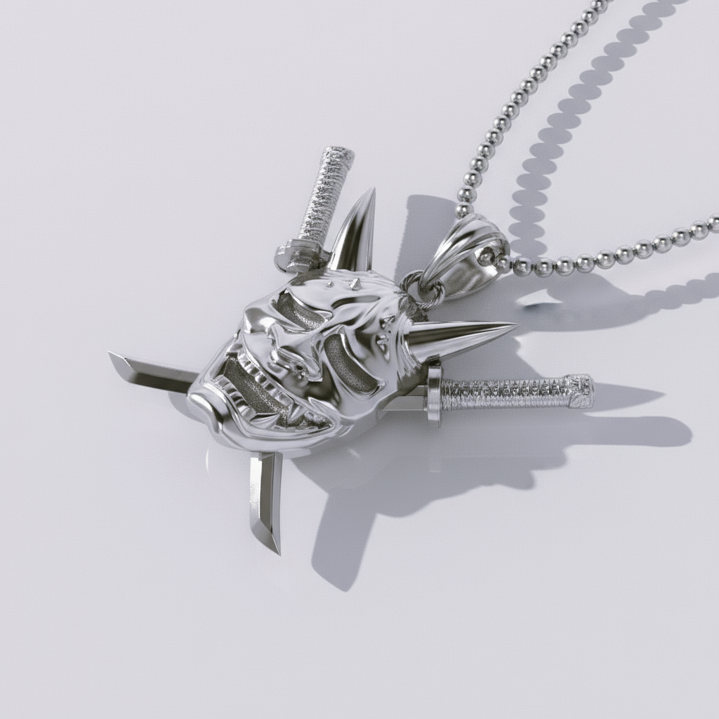 Silver pendant with a cross design on a white background