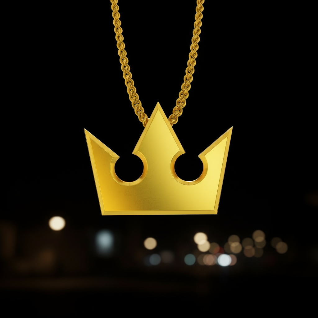 Crown of Light Pendant in 14K Gold hanging from a gold chain, capturing elegance and sophistication.