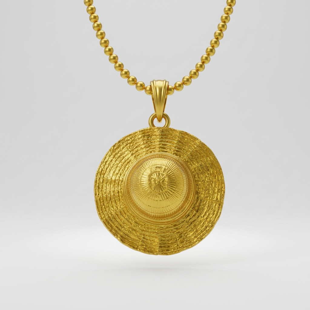 Gold pendant necklace on a white background