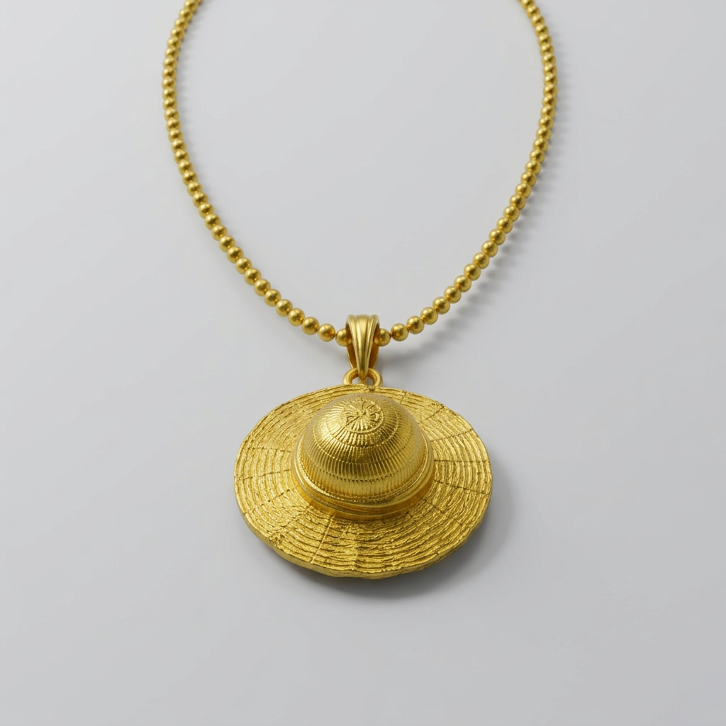 Gold pendant necklace on a white background
