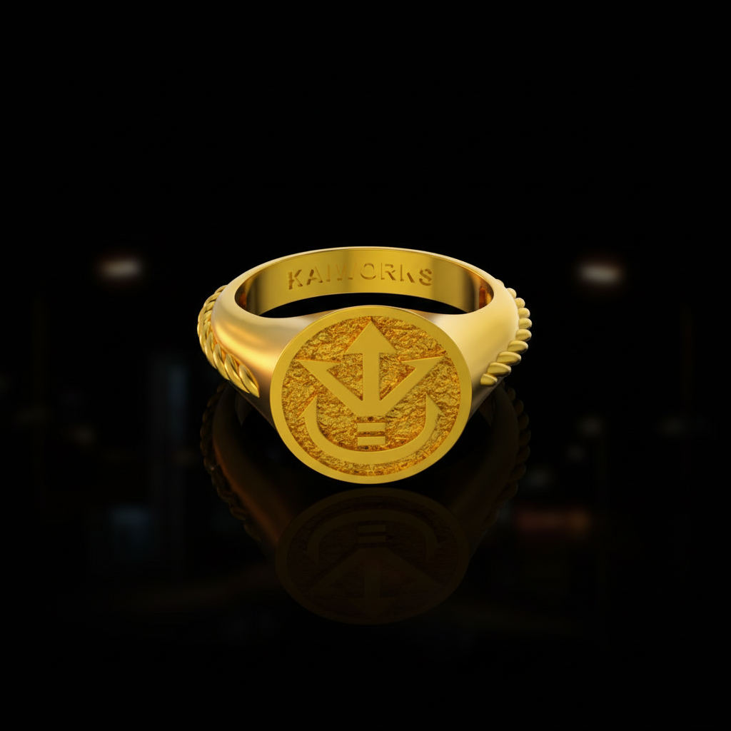 Royal Crest Signet Ring in shiny gold with intricate design showcasing premium craftsmanship.