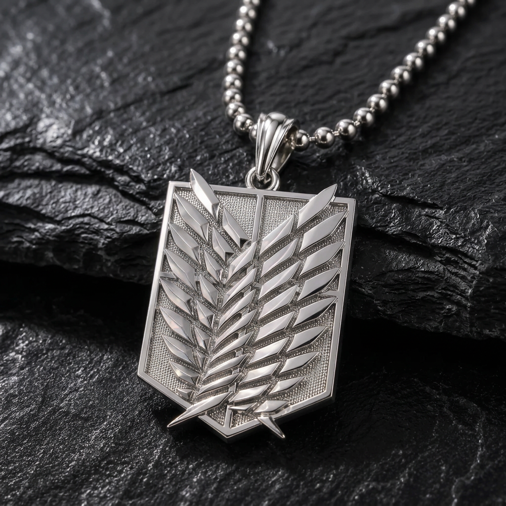 Silver pendant with a leaf design on a black stone surface