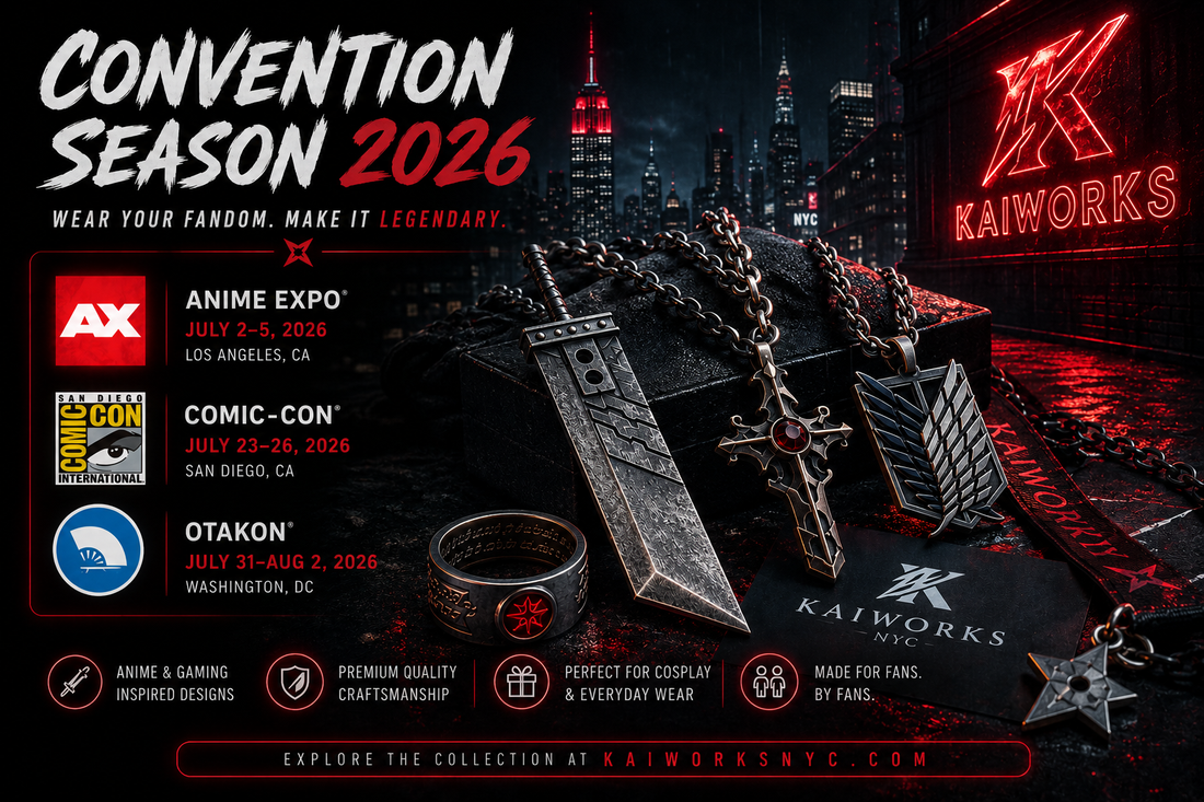 Convention Season 2026 Is Here Level Up Your Anime Style promotional image with event details and merchandise.