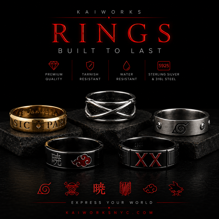 Hand wearing a stylish ring from the RINGS collection, showcasing unique design and craftsmanship.