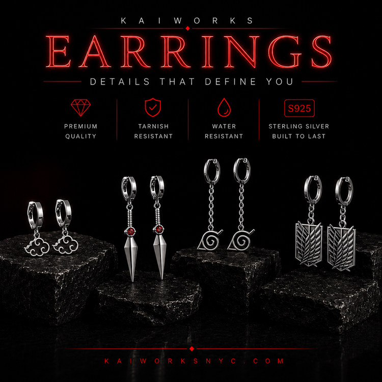 A stylish individual wearing unique earrings in an urban setting, showcasing EARRINGS.