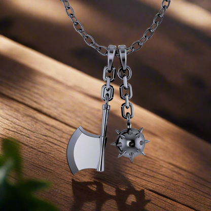 Gyomei's Flail and Axe Pendant in Stainless Steel