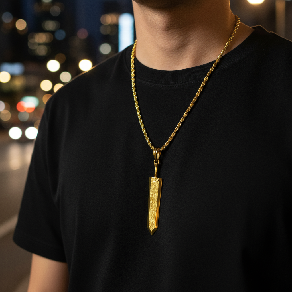 Dragon Slayer Sword Pendant - Raw Iron in 14K Gold