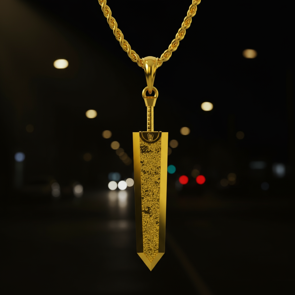 Dragon Slayer Sword Pendant - Raw Iron in 14K Gold