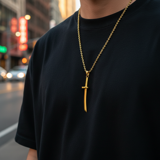 Flame Blade Pendant in Solid 14K Gold