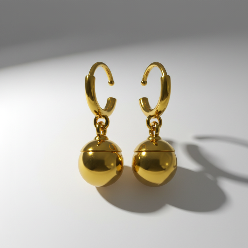 Pair of gold earrings on a white background