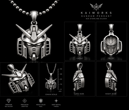 Kaiworks Gundam pendant with detailed views on a black background
