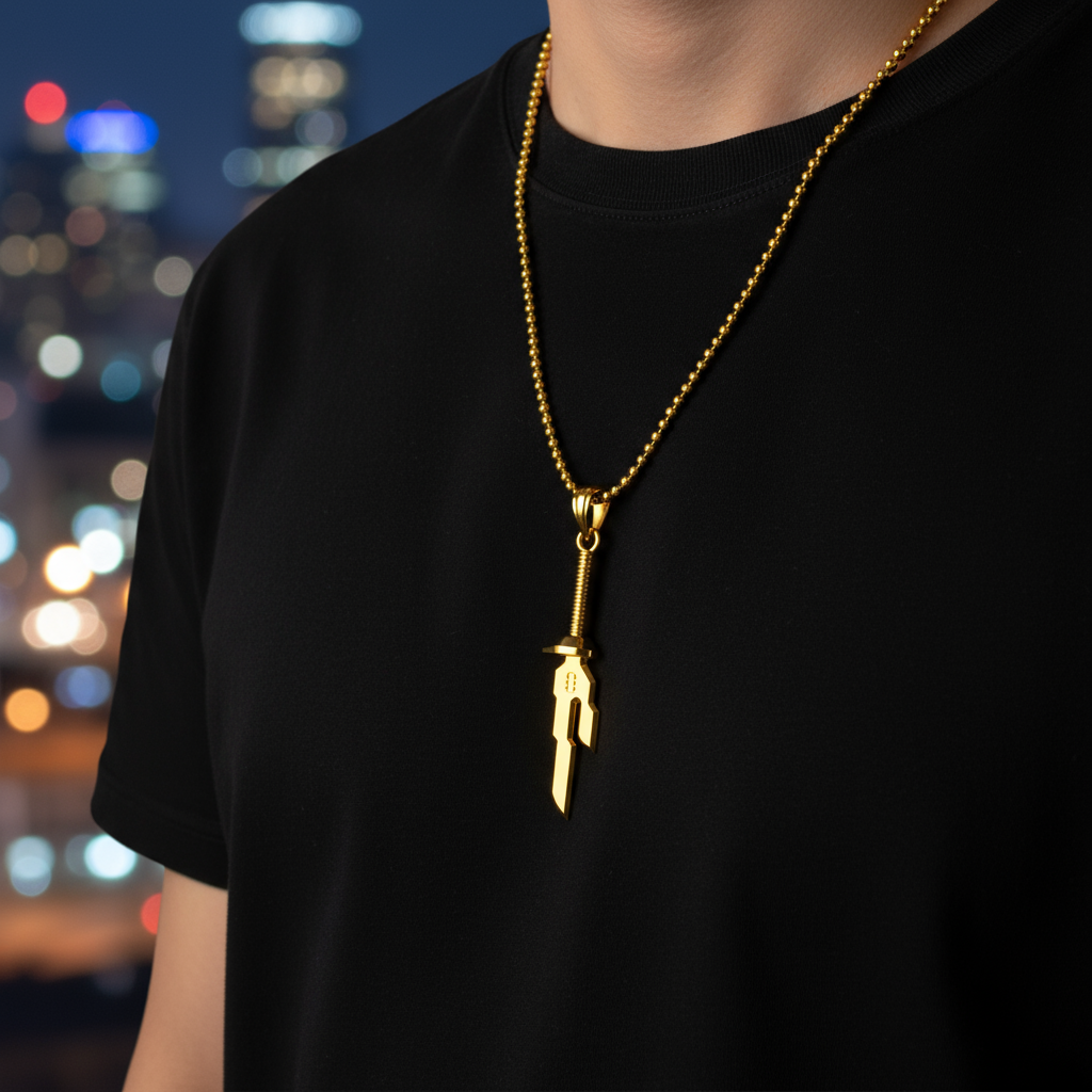 14K Gold Inverted Spear Pendant