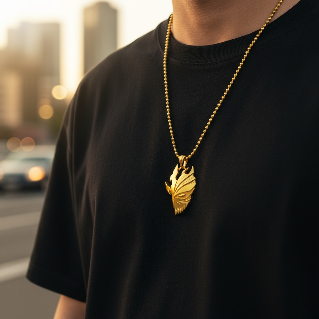 Hollow Mask Pendant in 14K Gold