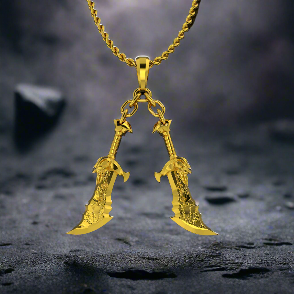 The Blades of Chaos Pendant in 14K Gold