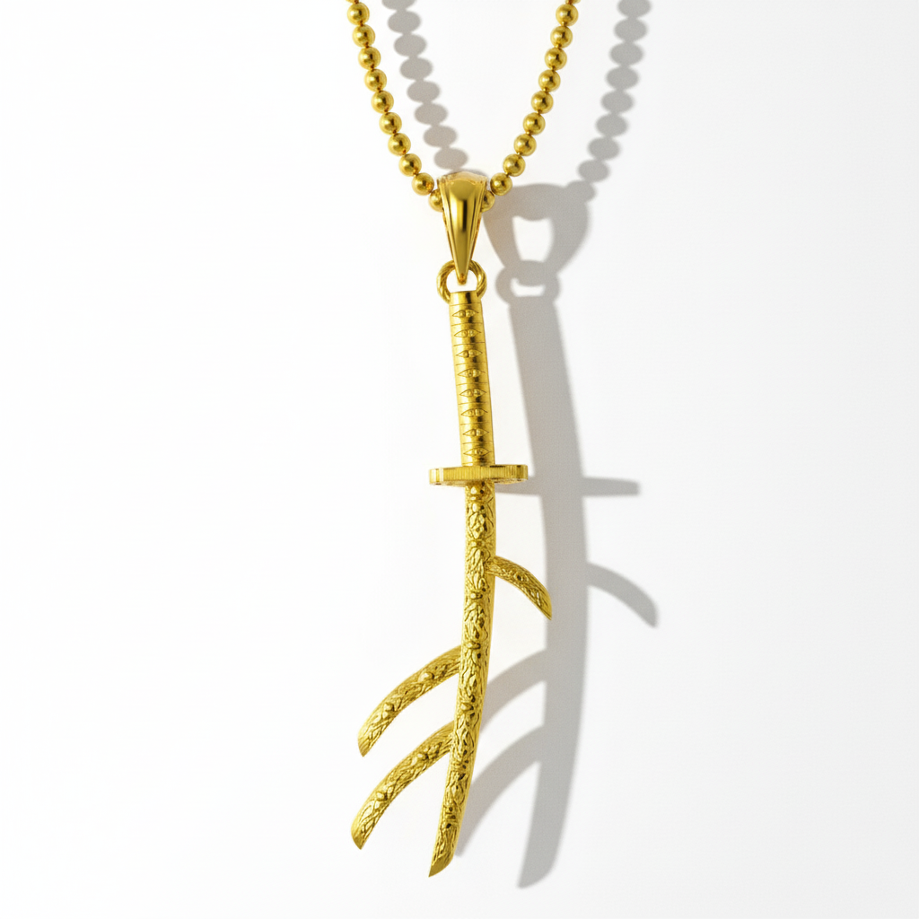 Gold branch-shaped pendant on a white background