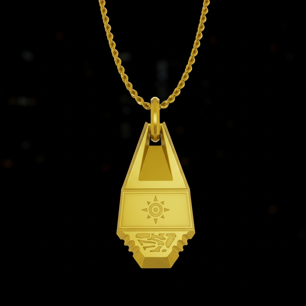 Gold pendant necklace on a white background
