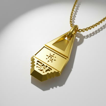 Gold pendant on a white background