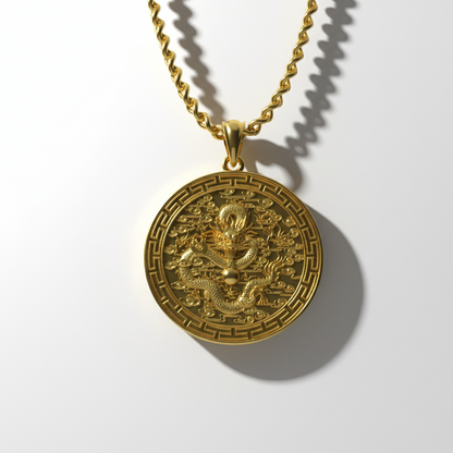 Gold pendant necklace on a white background