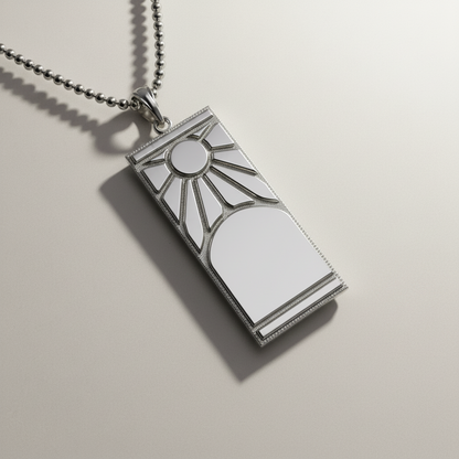 Silver pendant necklace on a white background