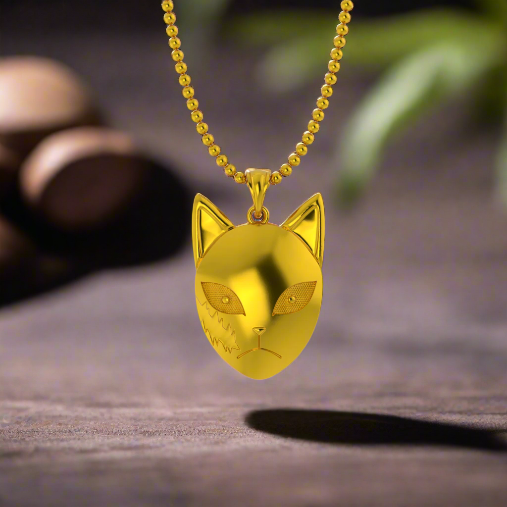 Sabito's Fox Mask Pendant in 14K Gold