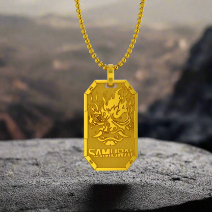 Cyberpunk Samurai Pendant in 14K Gold