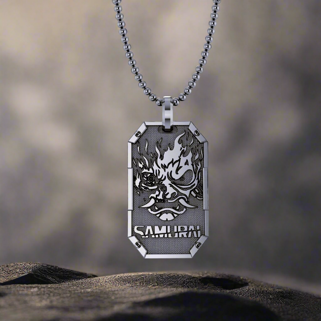 Cyberpunk Samurai Pendant in Stainless Steel