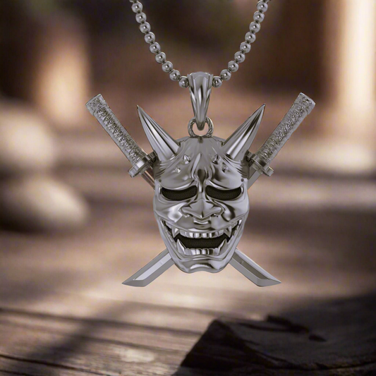 Samurai Oni Pendant in Stainless Steel