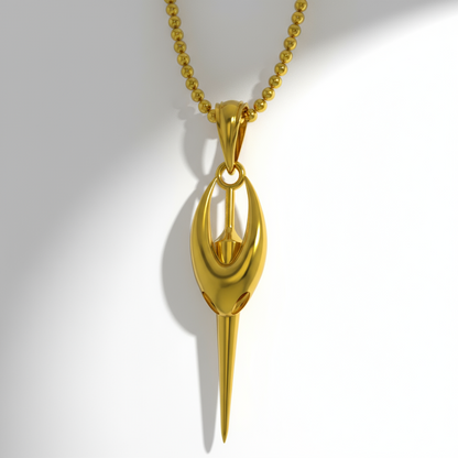 Gold pendant necklace on a white background