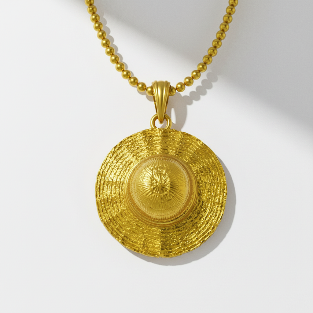 Gold pendant necklace on a white background