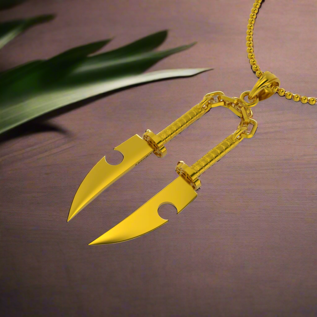 Tengen's Dual Nichirin Blades Pendant in 14K Gold